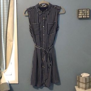 Blue and white pinstripe dress